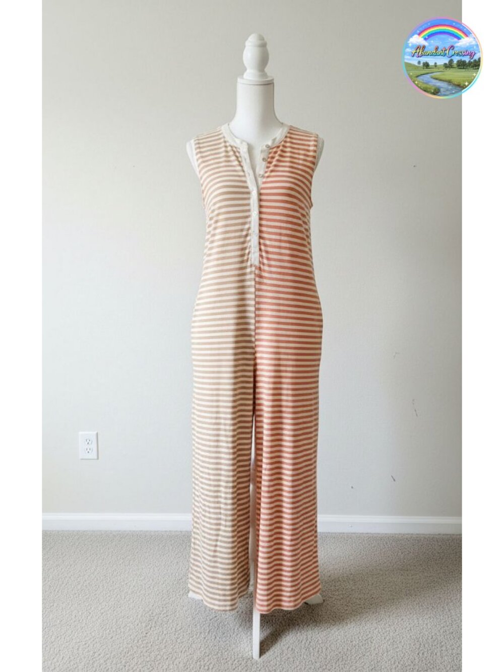 Loose Striped Wide Leg Jumpsuit Sleeveless Button Romper Flowy Pants